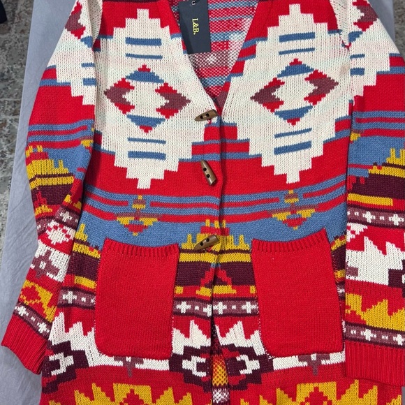 L&B Red and White Knit Sweater NWT Sz L/XL - Picture 1 of 6